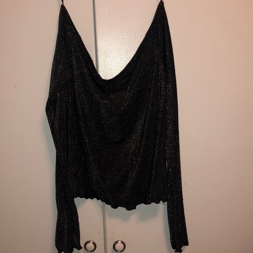 Black Sparkle Off Shoulder Top